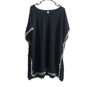 Black Swim Cover Up with Pom Pom Trim